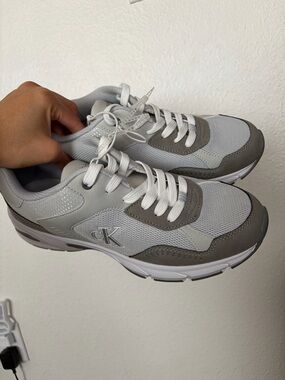 Calvin Klein White and Gray Chunky Lace-Up Sneakers